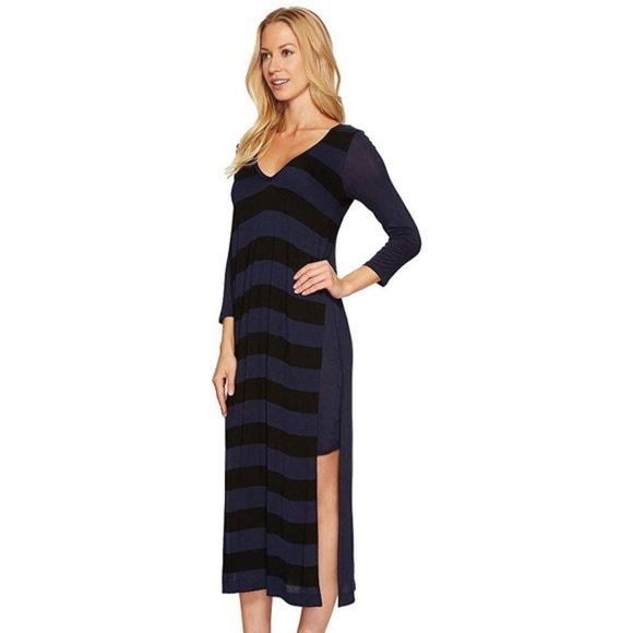 Three Dots Dress Navy and Black Stripe Jersey Dress size M - Picture 1 of 9